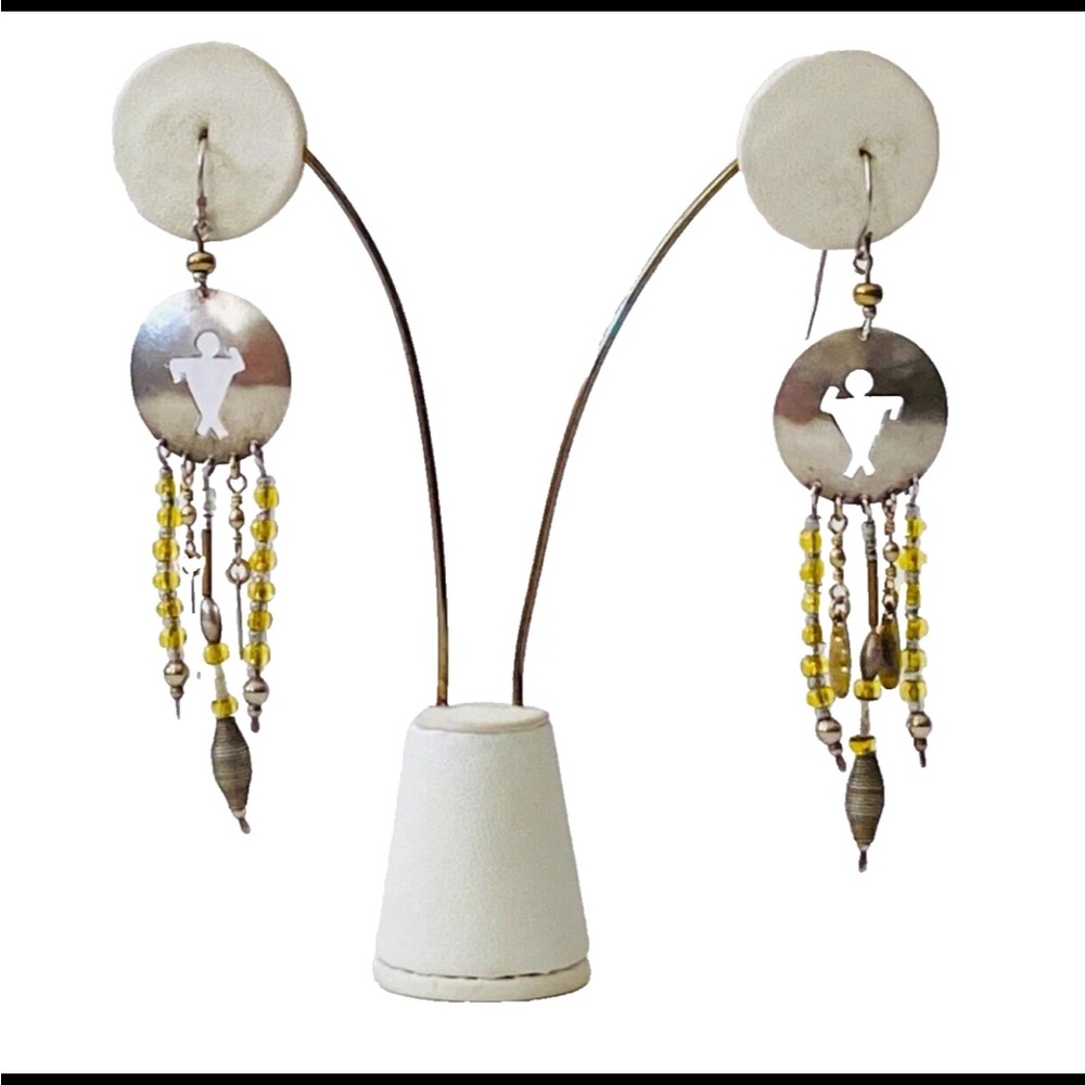 DILIA SALVADOR Signed Sterling Silver Hopi Native American Bead
Dangle Earrings